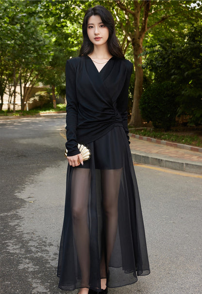 YES BY YESIR  asymmetrical shirred V-neck top - AMONU.