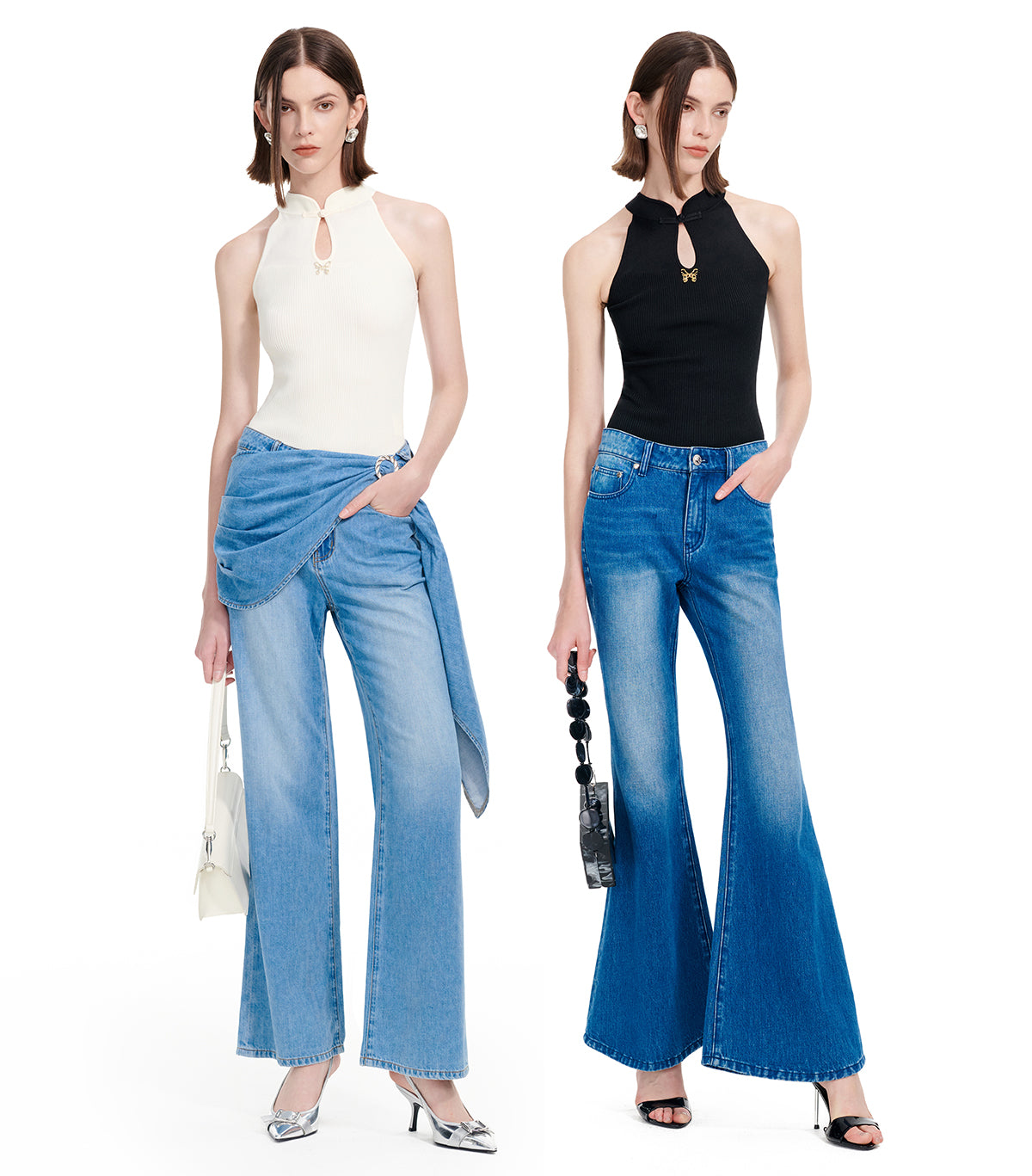 YES BY YESIR Ye Qians Chinese Halterneck Shaved Shoulder Knitwear -ANASTELLE.