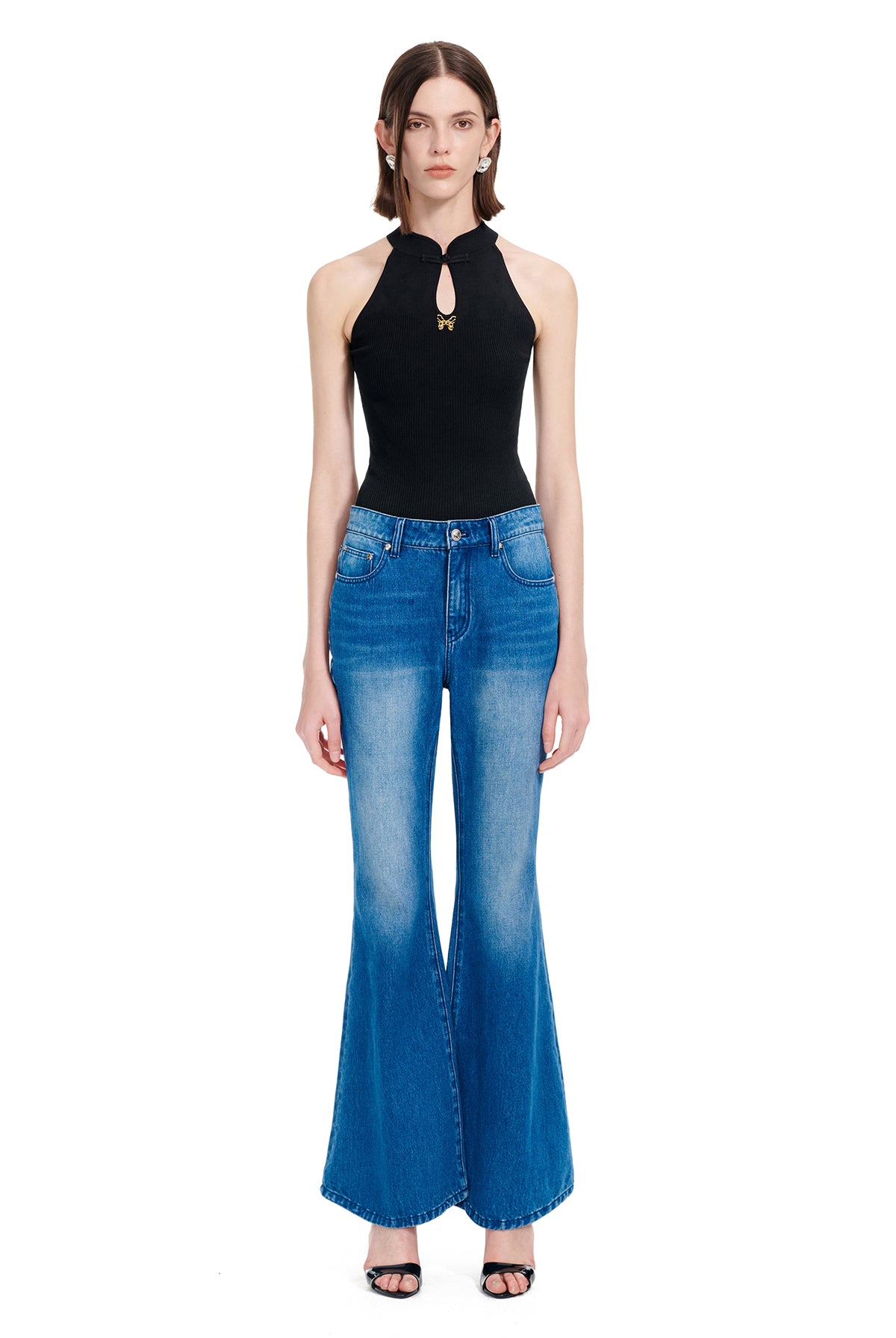 YES BY YESIR Ye Qians Chinese Halterneck Shaved Shoulder Knitwear -ANASTELLE.