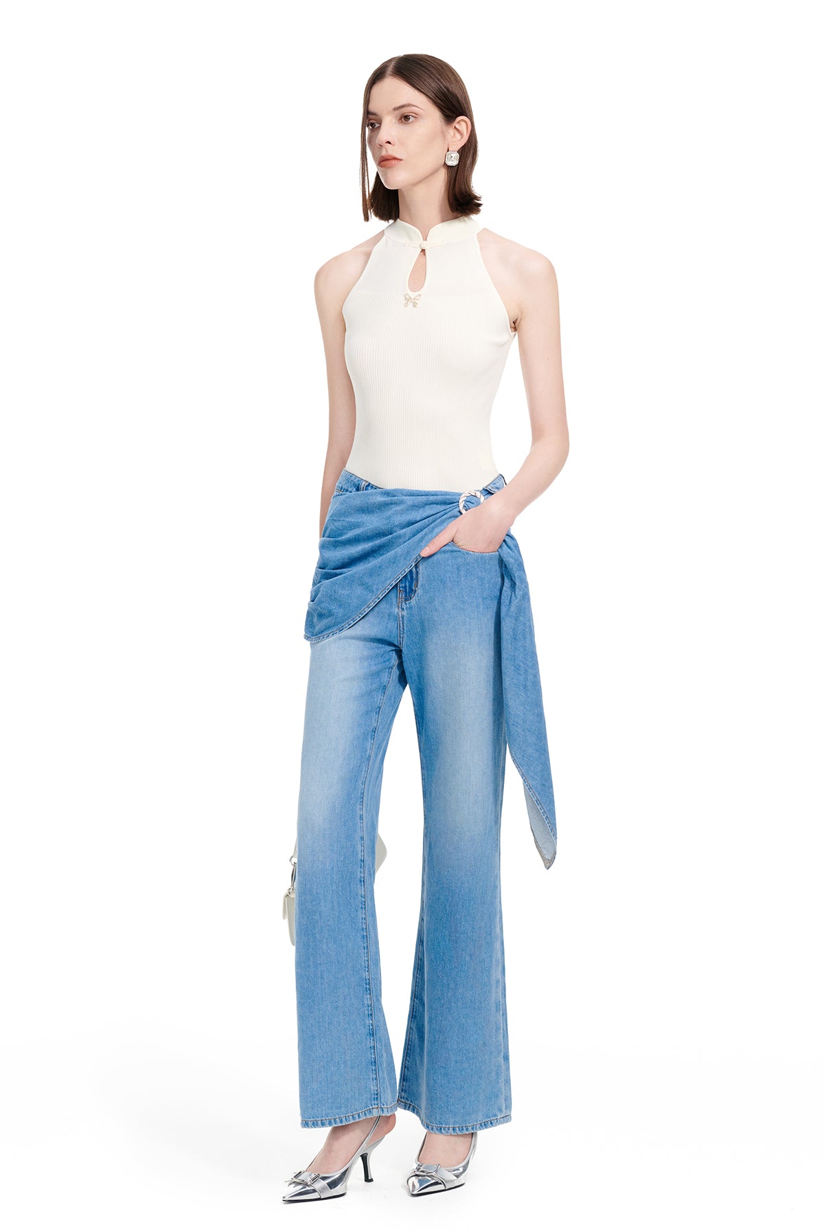 YES BY YESIR Ye Qians Chinese Halterneck Shaved Shoulder Knitwear -ANASTELLE.