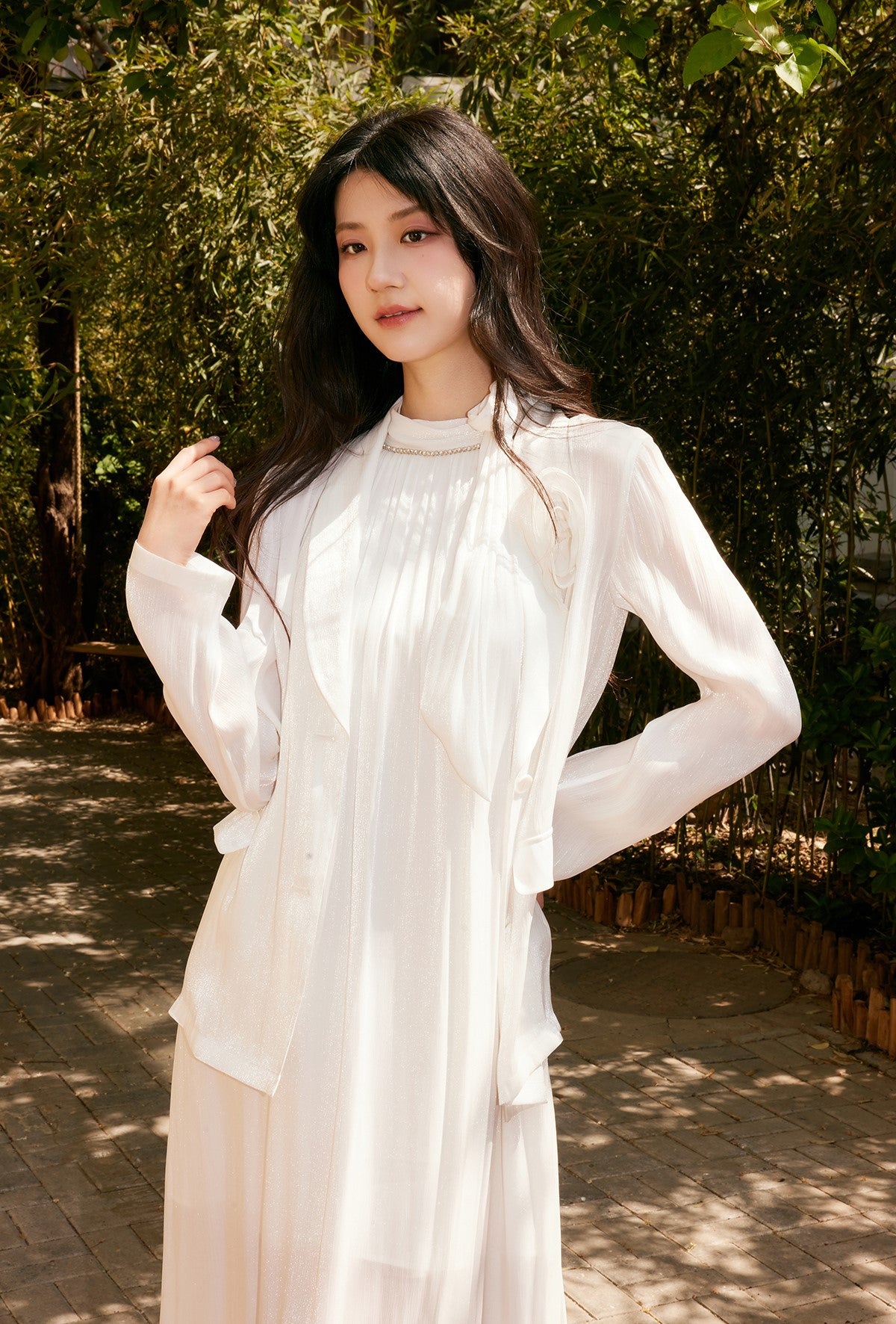 YES BY YESIR | Ye Qians 3D Floral Streamer Yarn Long Suit with Ethereal Elegance-ARIANNA.