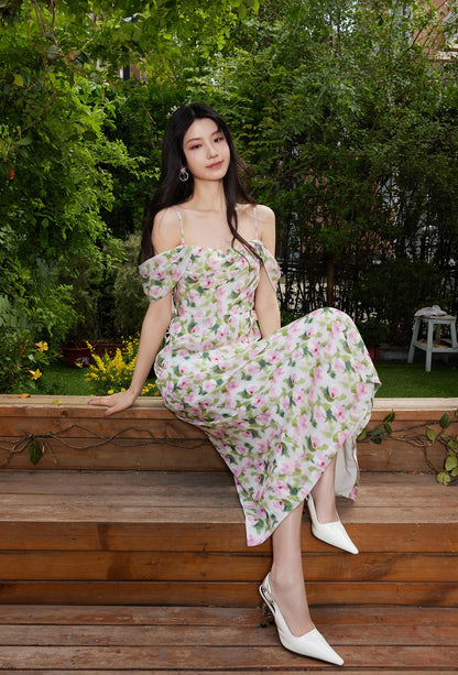 YES BY YESIR | Ye Qians 2025 Monet Garden Dream Painterly Slip Dress with Delicate Florals -ARLETTA.