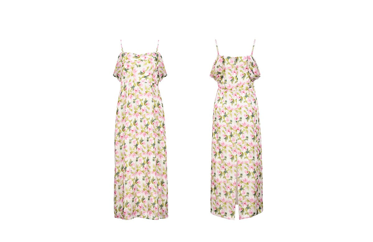 YES BY YESIR | Ye Qians 2025 Monet Garden Dream Painterly Slip Dress with Delicate Florals -ARLETTA.
