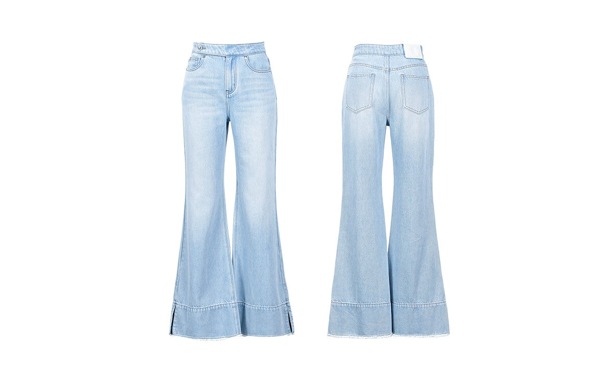 YES BY YESIR | Ye Qians Raw-Slit Bell Bottom Jeans with Sculpted Retro Flair-ARSENIA.