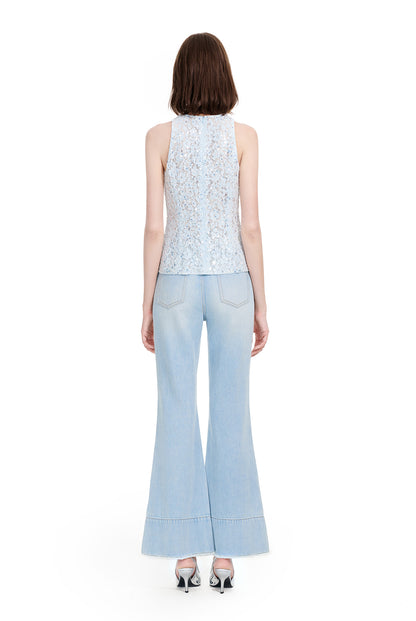 YES BY YESIR | Ye Qians Bright Blue Halterneck Lace Shirt Top -AZALEIA.