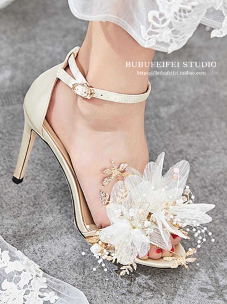 B-FEI handmade silk flower gold leaf dress high heeled wedding shoes - –  GOOD GIRL REBEL
