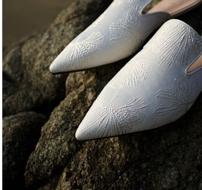 B-FEI design plant ginkgo French flat soles mule - Xia