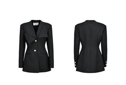 YES BY YESIR  deconstructed collar vertical striped pant suit - BLUSH.