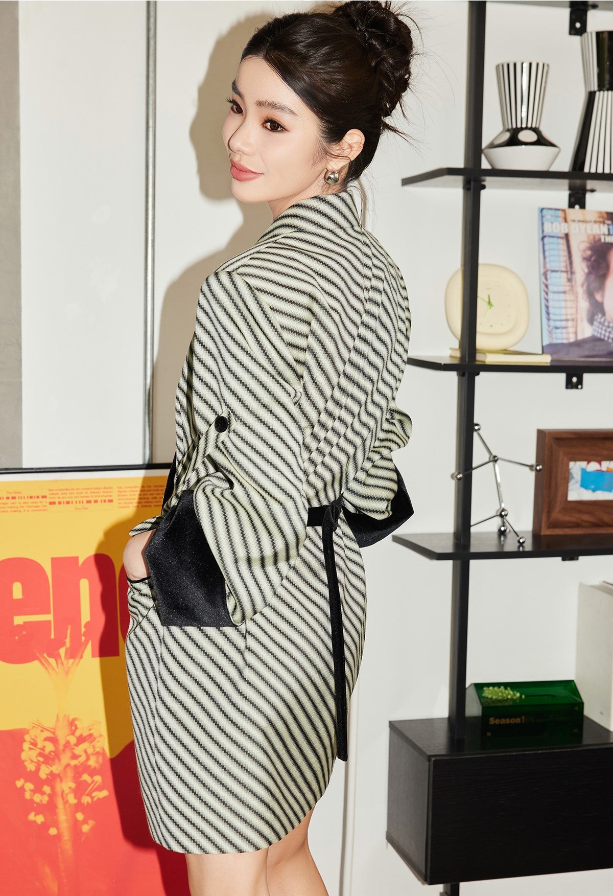 YES BY YESIR  black and white striped patchwork suit dress - BUZZ.