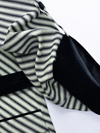 YES BY YESIR  black and white striped patchwork suit dress - BUZZ.