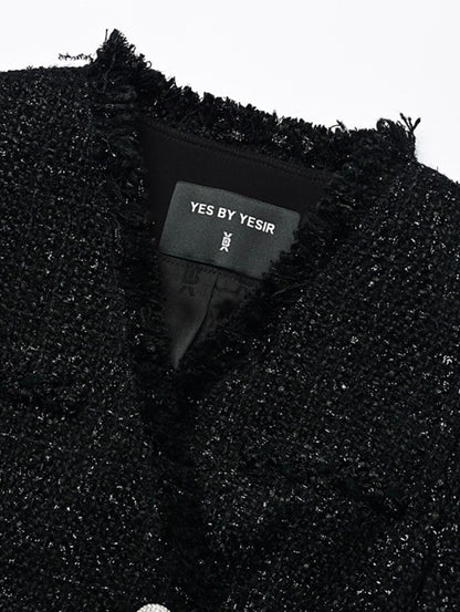 YES BY YESIR Extra-long V-Neck Tweed Coat Dress - COLE.