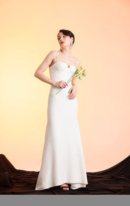 GOUDIN white long suspender slim dress high-end texture host dress-FIN.