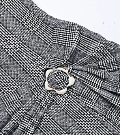 YES BY YESIR | Ye Qians Classic Check Dress with Loop Knot  -CAMELLIA.