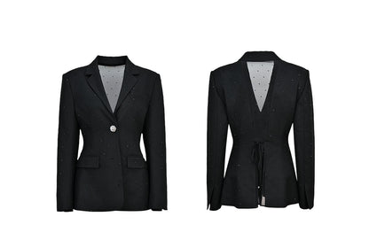 YES BY YESIR  glitter diamond waist strap rhinestone detail coat - DESIRE.