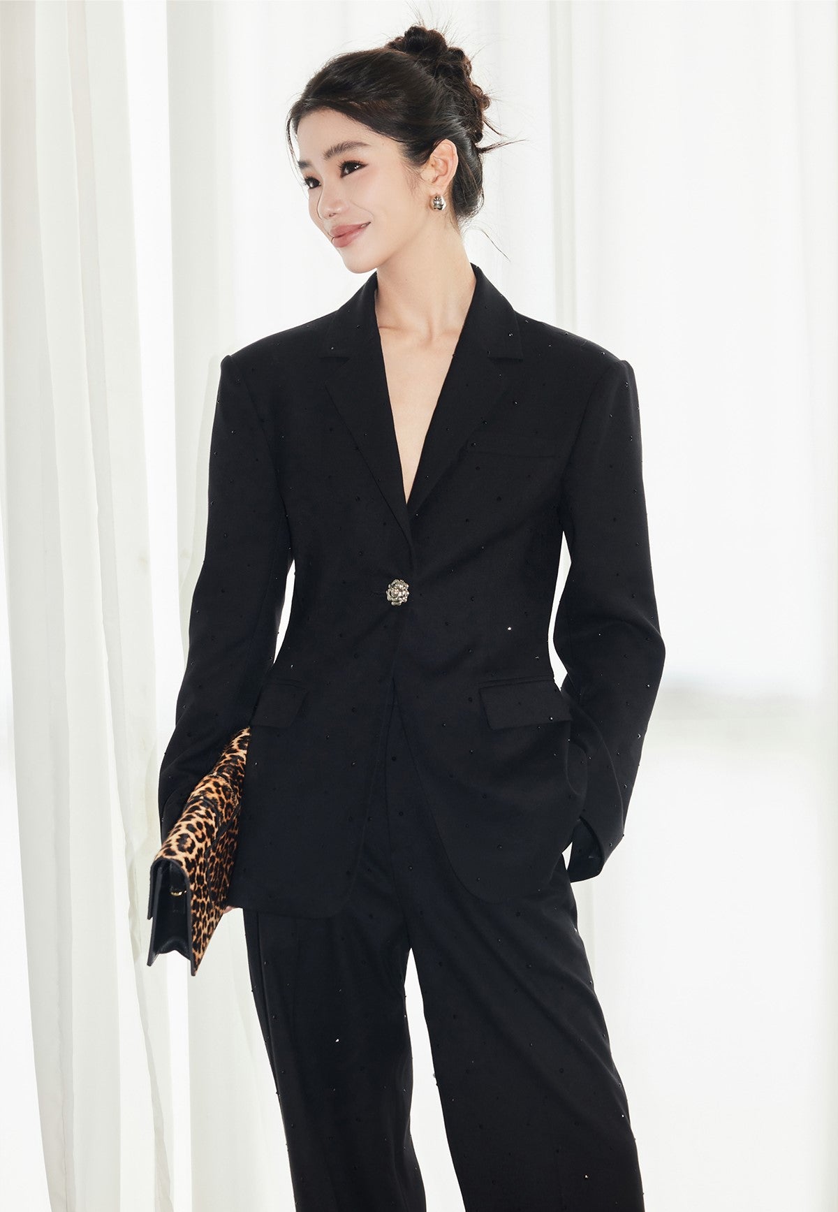 YES BY YESIR  glitter diamond waist strap rhinestone detail coat - DESIRE.