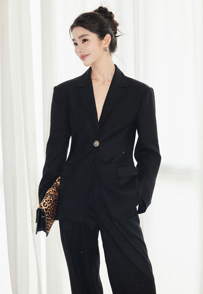 YES BY YESIR  glitter diamond waist strap rhinestone detail coat - DESIRE.