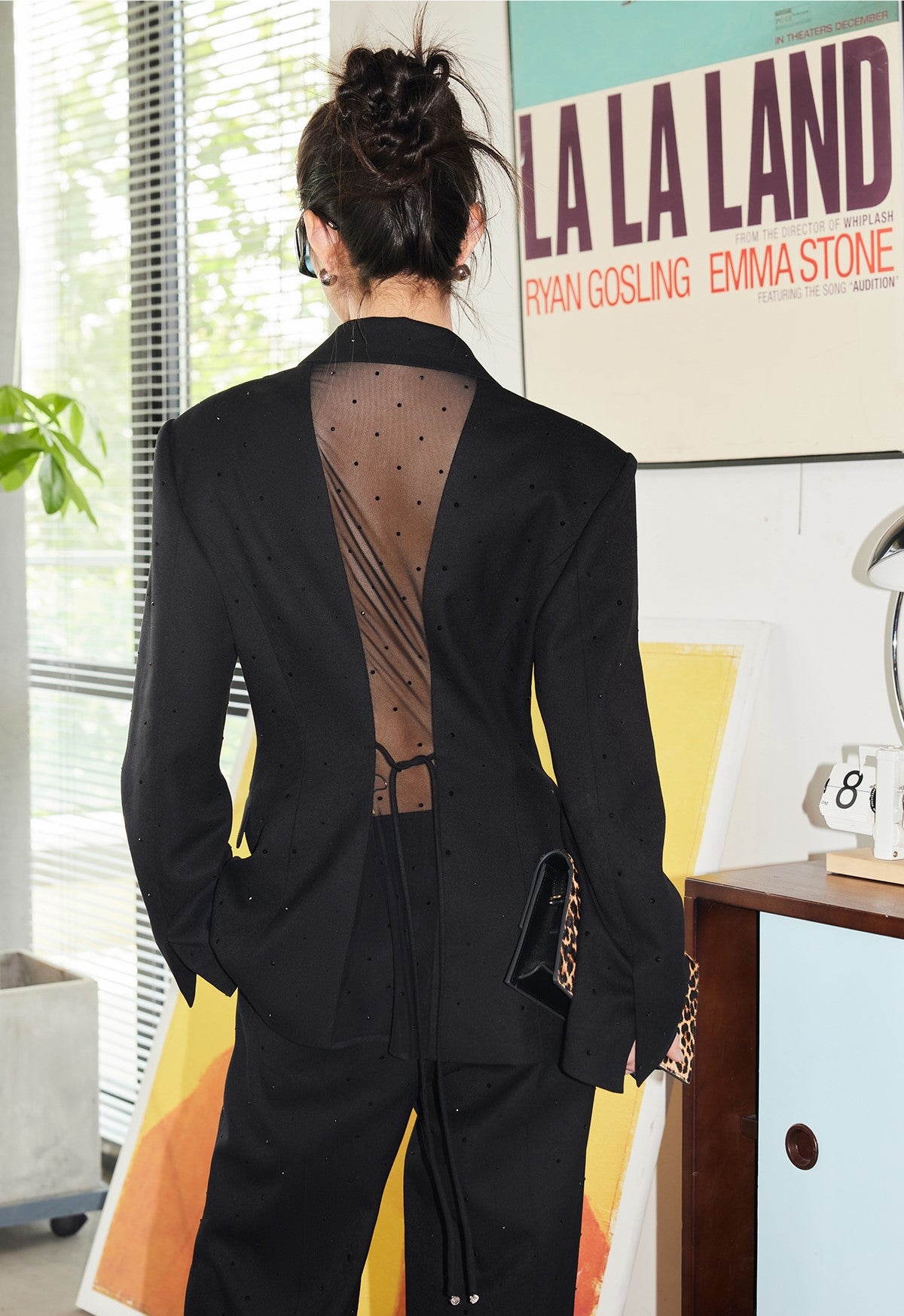 YES BY YESIR  glitter diamond waist strap rhinestone detail coat - DESIRE.