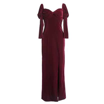 GOUDIN women's long sleeve velvet front slit long dress- RIVER.