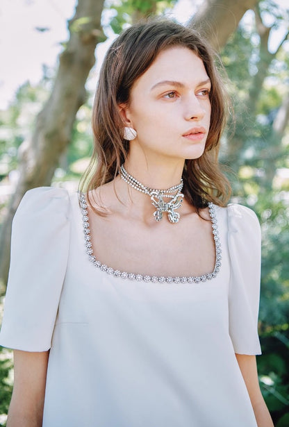 YES BY YESIR | Ye Qians White Square-Neck Dress -ELIANNA.