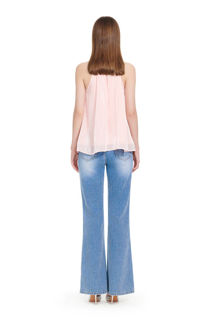 YES BY YESIR | Ye Qians Streamer Yarn Halterneck Top with Flowing Ribbon Detail- ELIORA.