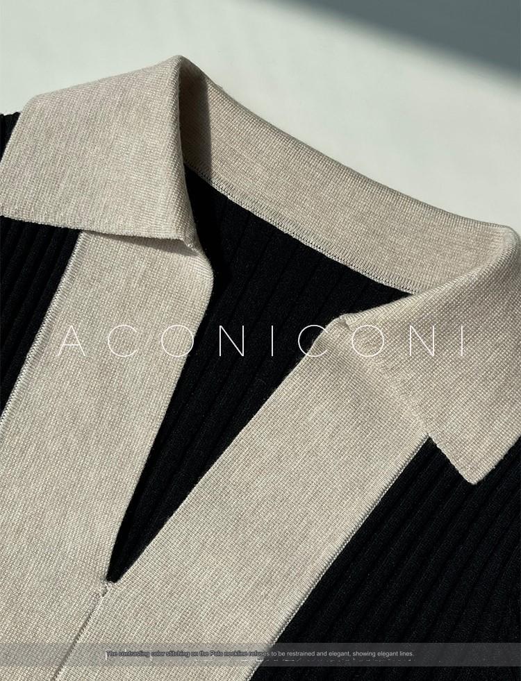 Aconiconi Luxury Polo Collar Long Sleeve Slim Fit Knitted Midi Dress- Paris Old Dream