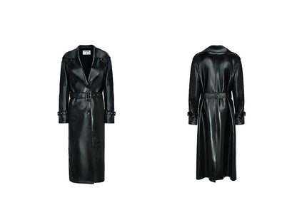 YES BY YESIR calla lily black Monroe long leather trench coat - FEEL.