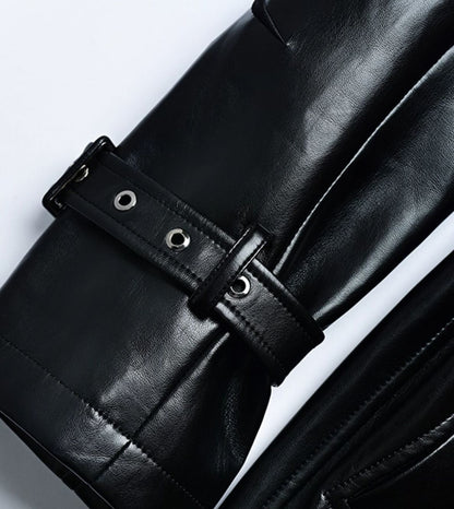 YES BY YESIR calla lily black Monroe long leather trench coat - FEEL.