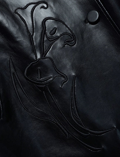 YES BY YESIR calla lily black Monroe long leather trench coat - FEEL.