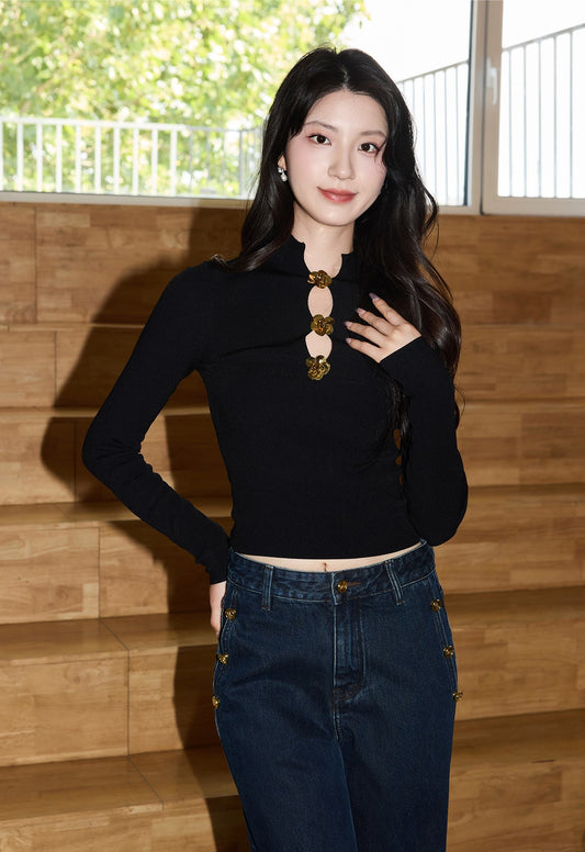 YES BY YESIR black pullover wool long sleeve knitwear - FOLLOW.