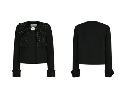 YES BY YESIR Diamond Bow Short Embellished Jacket - FREEZE.