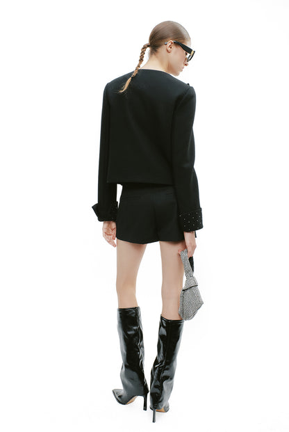 YES BY YESIR Diamond Bow Short Embellished Jacket - FREEZE.