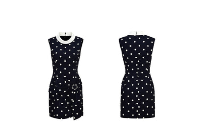 YES BY YESIR | Ye Qian Polka Dot Print Sleeveless Dress with Loop Knot & Deconstructed Charm-GENEVA.