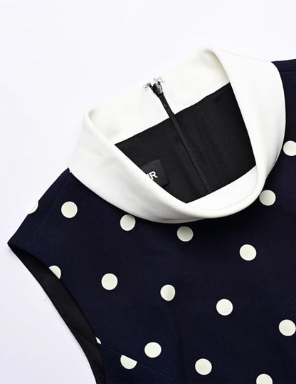 YES BY YESIR | Ye Qian Polka Dot Print Sleeveless Dress with Loop Knot & Deconstructed Charm-GENEVA.