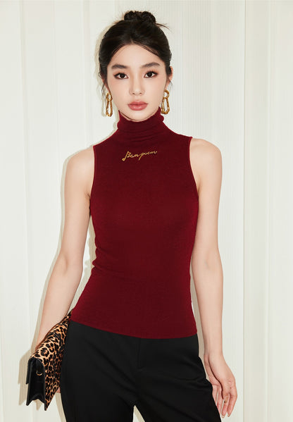 YES BY YESIR  Ribbed texture turtleneck knitted vest - GLORY.