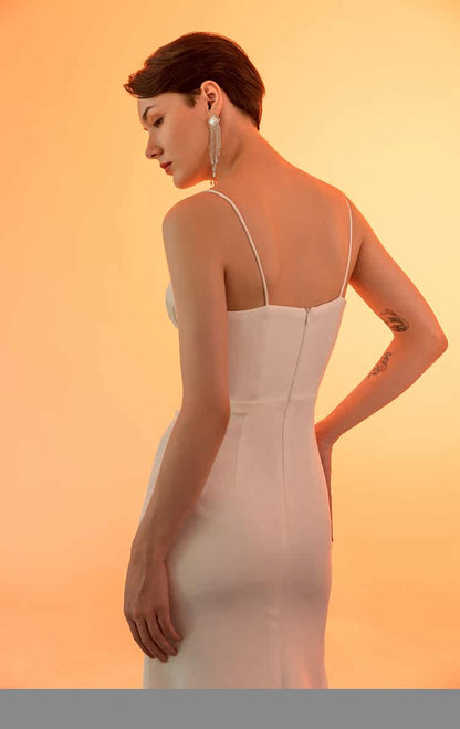 GOUDIN white long suspender slim dress high-end texture host dress-FIN.