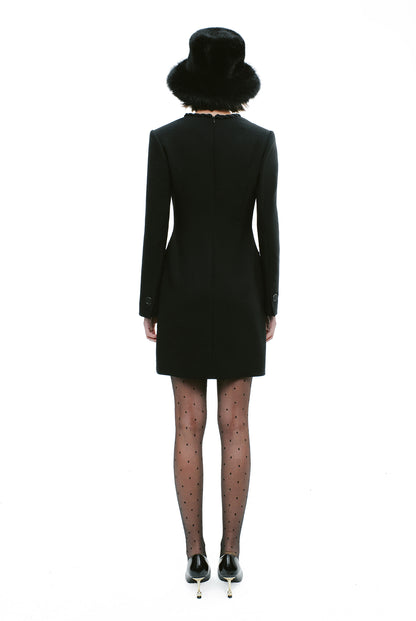 YES BY YESIR twist collar slim short long sleeve dress - HALLOW.