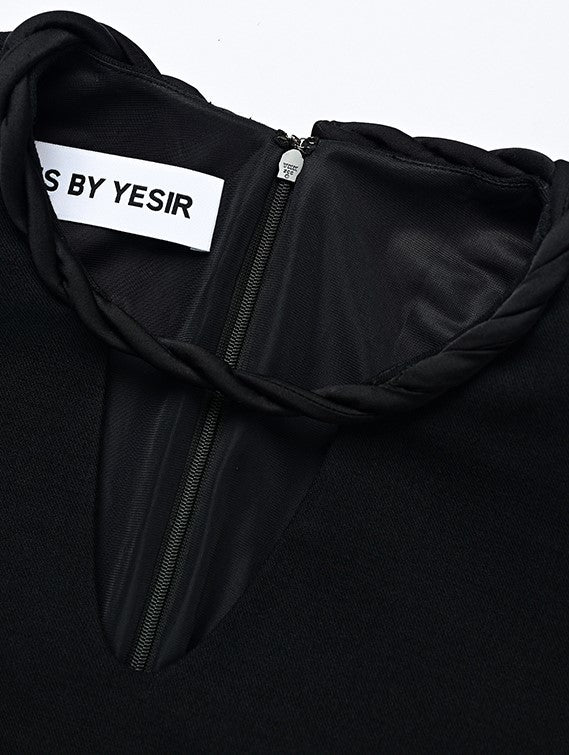 YES BY YESIR twist collar slim short long sleeve dress - HALLOW.