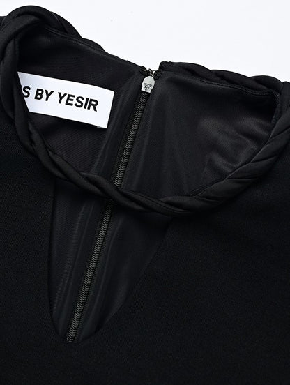 YES BY YESIR twist collar slim short long sleeve dress - HALLOW.