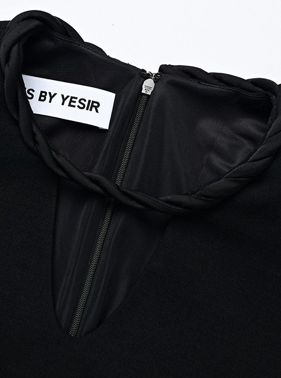 YES BY YESIR twist collar slim short long sleeve dress - HALLOW.