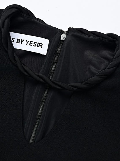 YES BY YESIR twist collar slim short long sleeve dress - HALLOW.