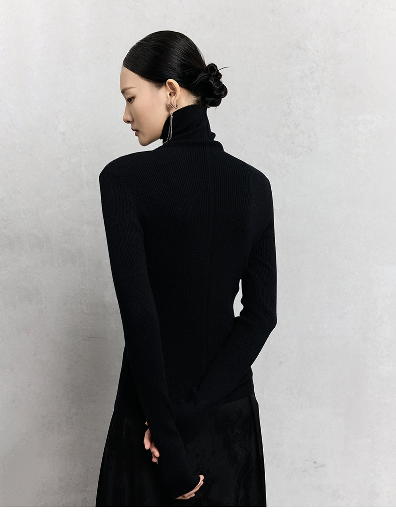 HECO Plain Base Layer Top High Neck black white red apricot Long Sleeve Knit Sweater - nice.