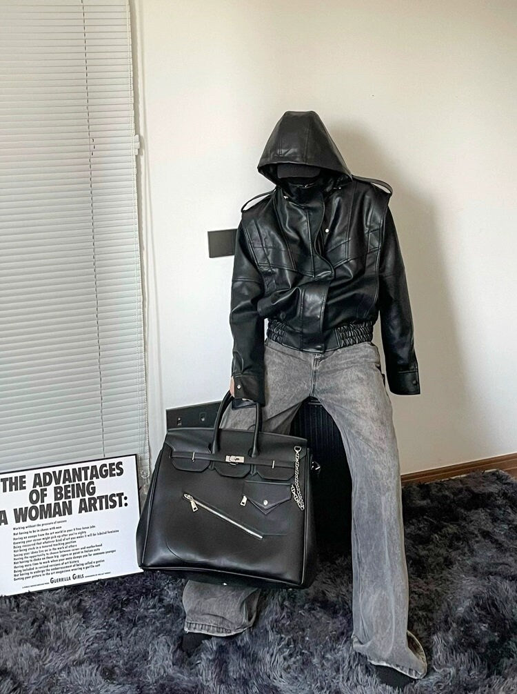 Birkin inspired handmade PU Leather Black tote buckle travel overnight –  GOOD GIRL REBEL