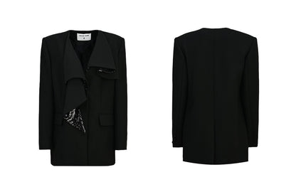 YES BY YESIR  sheep wool layered lapel long jacket - INIT.