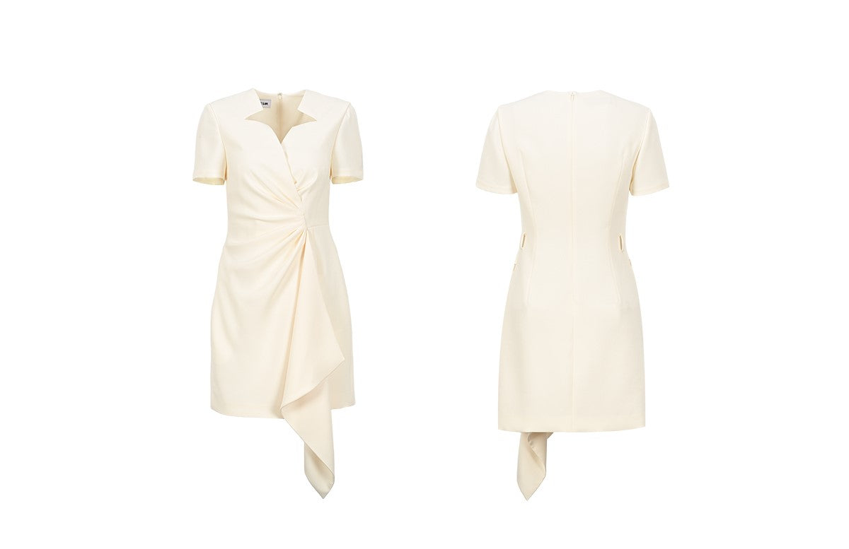 YES BY YESIR | Ye Qians Asymmetrical Slim Dress with Light Star Neckline-ISOLENE.