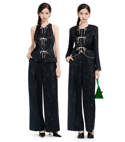 YES BY YESIR | Bamboo Shaved Shoulder Top Jacket and Pant Set -JIAYING.