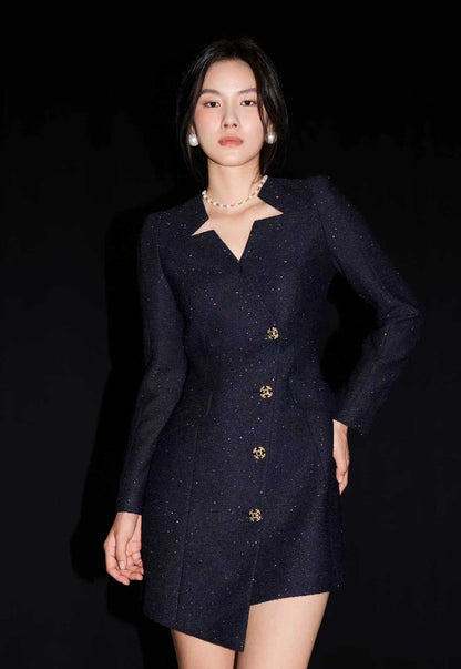 YES BY YESIR star neck asymmetrical long-sleeved dress - KNECK.