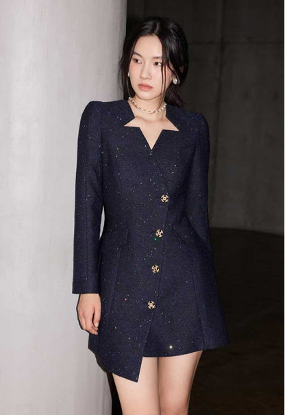 YES BY YESIR star neck asymmetrical long-sleeved dress - KNECK.