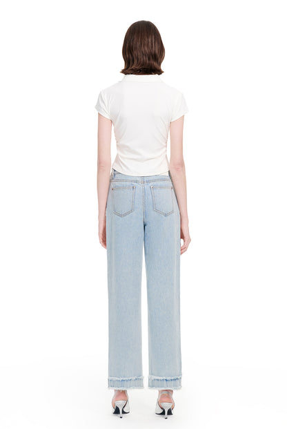 YES BY YESIR | Ye Qian  Y-Triangle Tag Polo Neck T-Shirt Delicate Pleats-LOREINE.