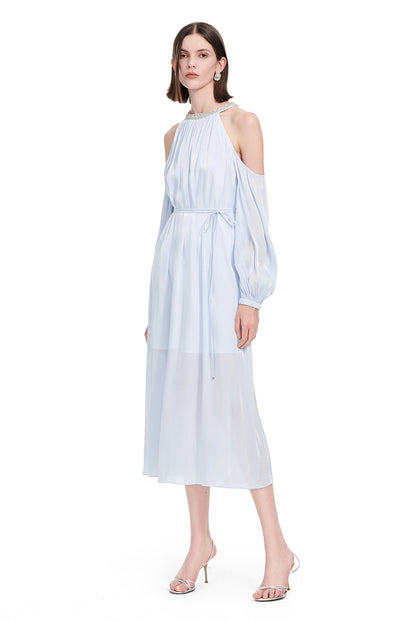 YES BY YESIR | Ye Qians Off-Shoulder Streamer Gauze Skirt with Luxury Diamond-LUCINDA.