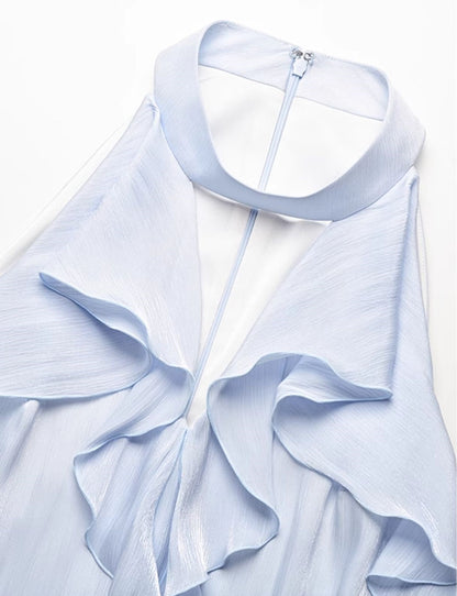 YES BY YESIR | Ye Qians Streamer Yarn Ruffled Halterneck Dress -LYANNA.